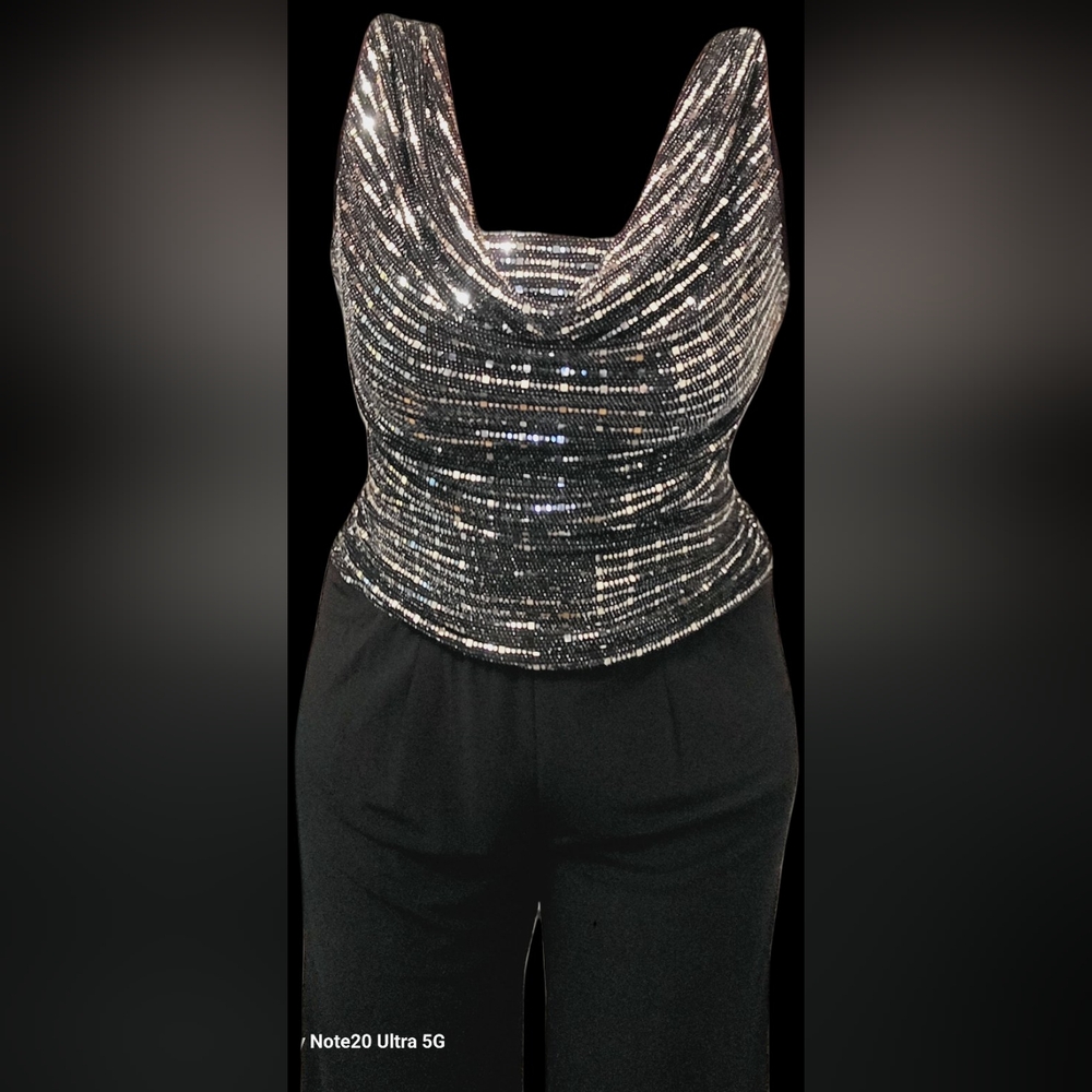 Black and Silver Sequin Top